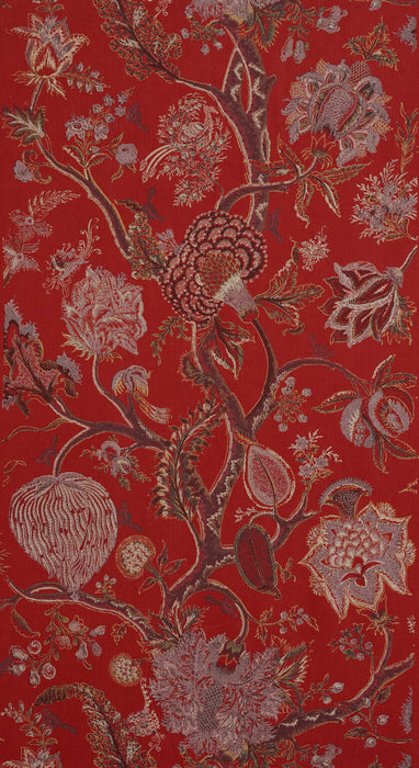 Braquenie Le Grand Corail Imprime A La Planche De Bois Rouge Fabric B7612003