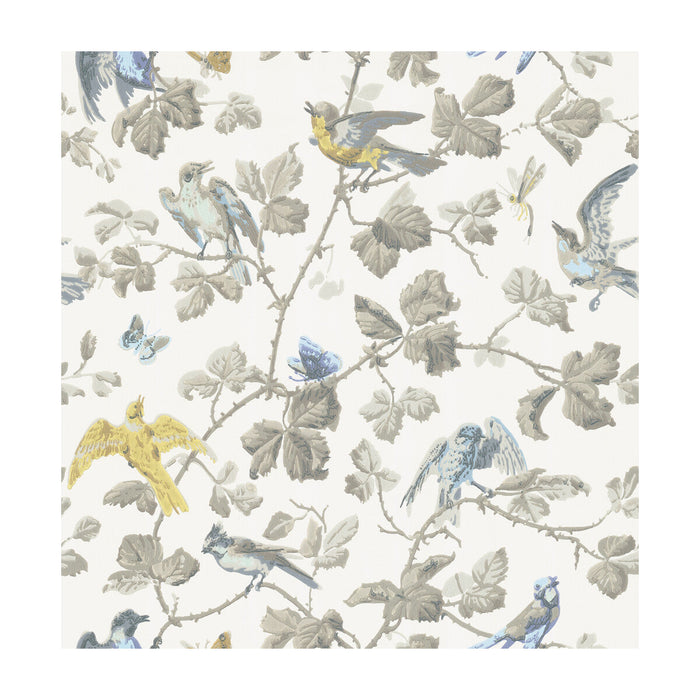 Cole & Son Winter Birds Yellow & Grey Wallpaper Sample 100/2008.CS.0