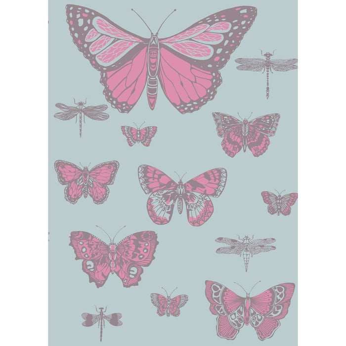 Cole & Son Butterflies & Dragonflies Pink On Blue Wallpaper Sample 103/15062.CS.0