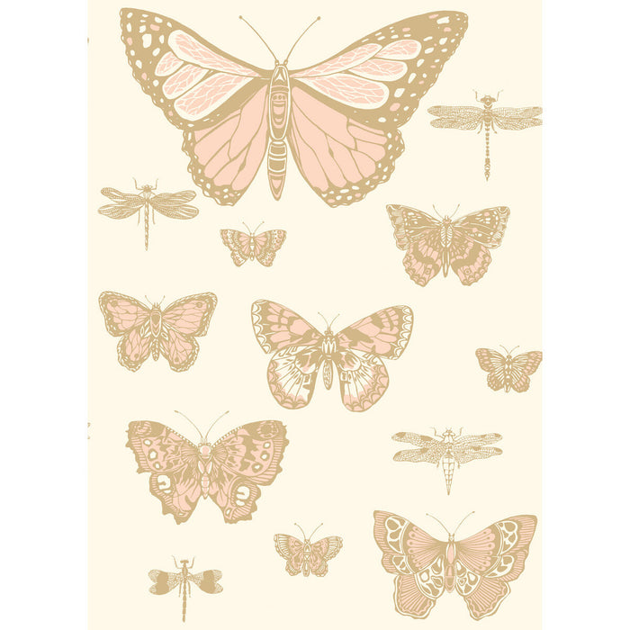 Cole & Son Butterflies & Dragonflies Pink On Ivry Wallpaper Sample 103/15066.CS.0