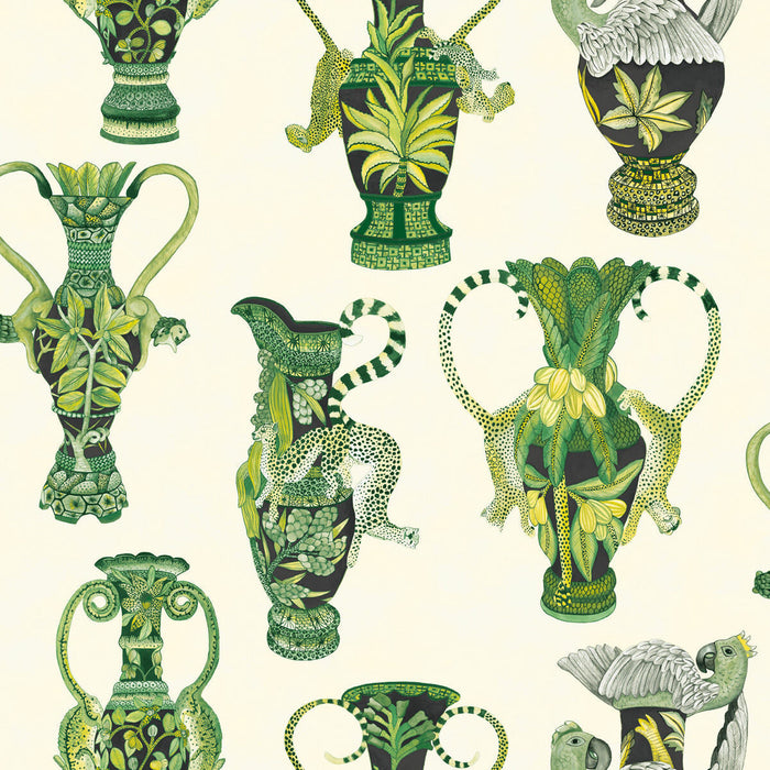 Cole & Son Khulu Vases Green & White Wallpaper Sample 109/12056.CS.0