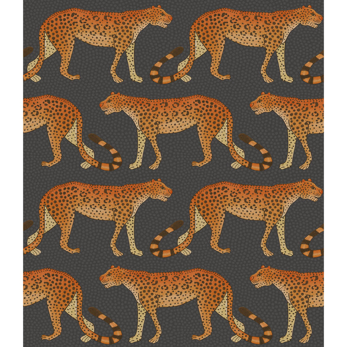 Cole & Son Leopard Walk Charcoal & Orange Wallpaper Sample 109/2008.CS.0