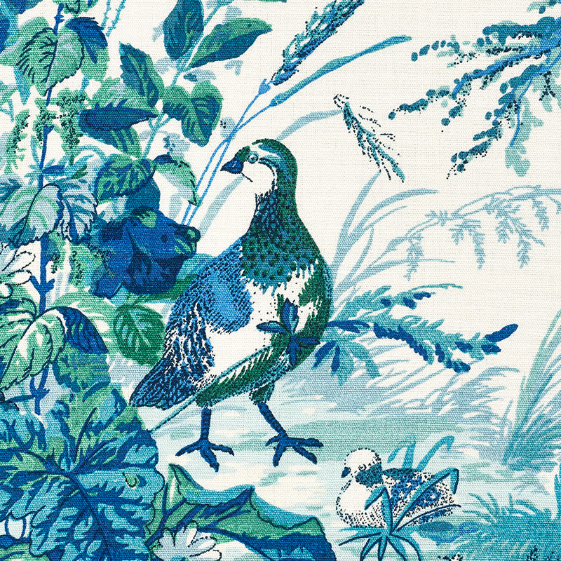 Schumacher Quail Meadow Peacock Fabric 1106044