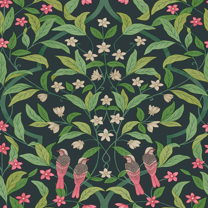 Cole & Son Jasmine & Serin Symphony Rose/Grn/Viridian Wallpaper Sample 117/10028.CS.0