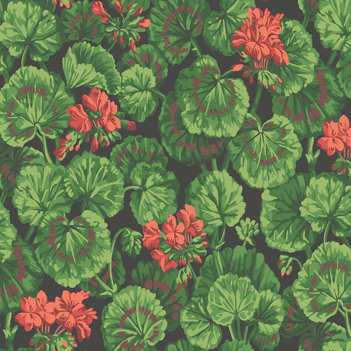 Cole & Son Geranium Rouge & Leaf Greens On Black Wallpaper Sample 117/11033.CS.0