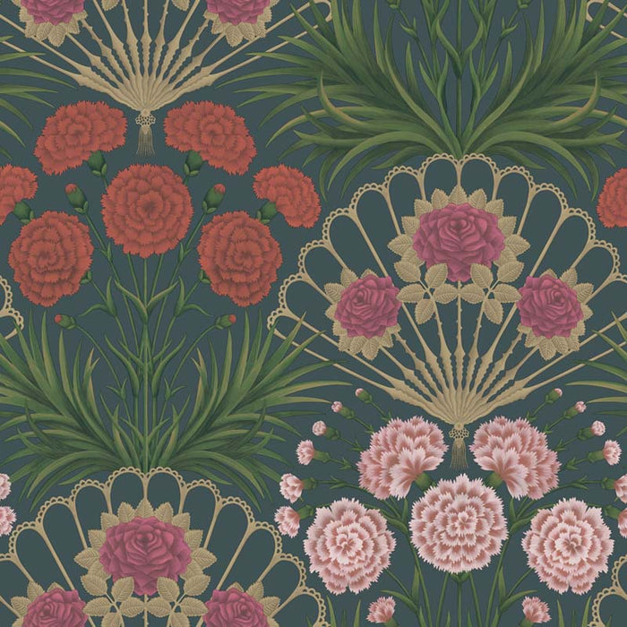 Cole & Son Flamenco Fan Magenta/Red/Metallic Glvr/Ink Wallpaper Sample 117/14044.CS.0