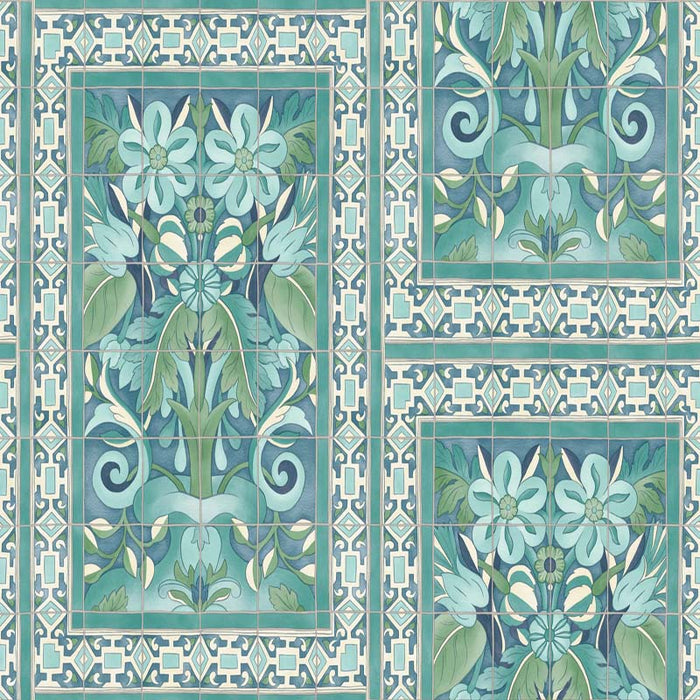 Cole & Son Triana Teal & Dark Teal On Denim Wallpaper Sample 117/5014.CS.0