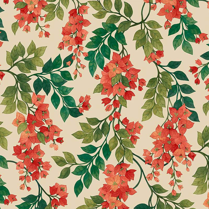 Cole & Son Bougainvillea Rouge/Olive Grn/Emerald/Crm Wallpaper Sample 117/6016.CS.0