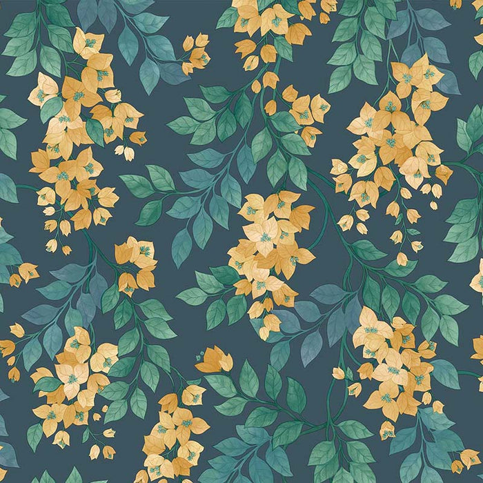 Cole & Son Bougainvillea Ochre/Viridian/Petrol On Ink Wallpaper Sample 117/6019.CS.0