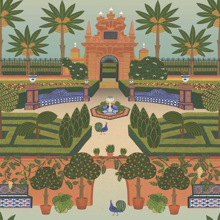 Cole & Son Alcazar Gardens Terracotta/Spring Gr/Multi Wallpaper Sample 117/7020.CS.0