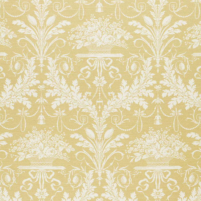 Schumacher Clairemont Damask Yellow Fabric Sample 1178015