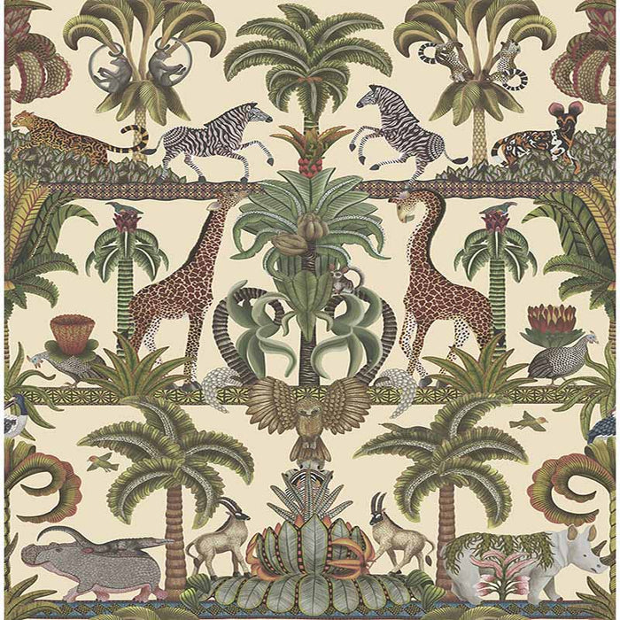 Cole & Son Afrika Kingdom Olgreen & Spgreen/Cream Wallpaper Sample 119/5026.CS.0