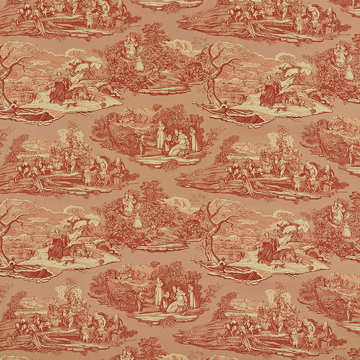 Schumacher Four Seasons Toile Document Red Fabric 1207013