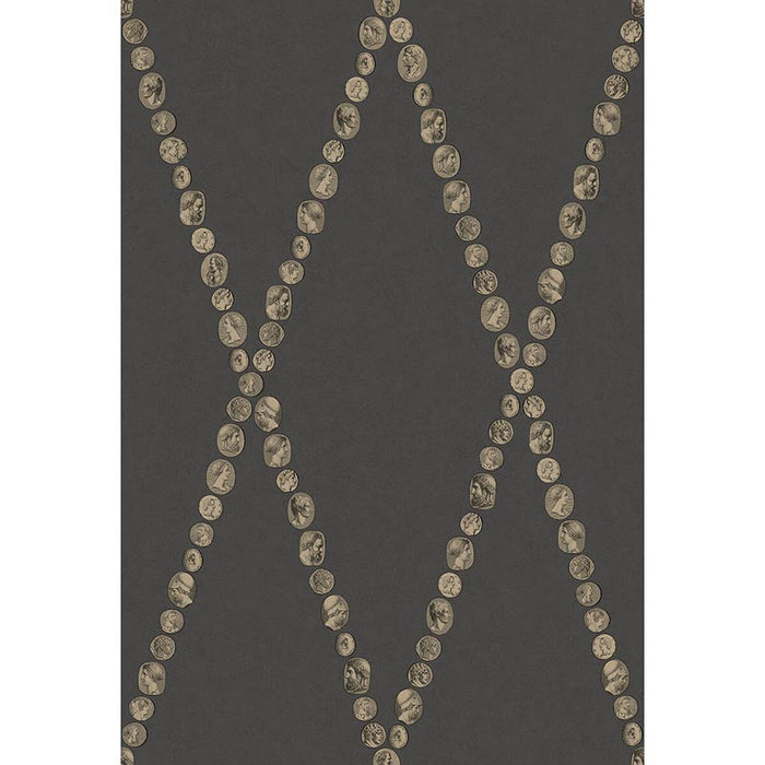 Cole & Son Cammei Gold On Charcoal Wallpaper Sample 123/4018.CS.0