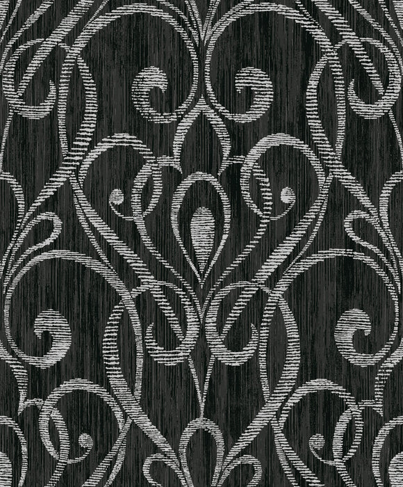 Seabrook Designs Paisley Damask Black Wallpaper 1301800