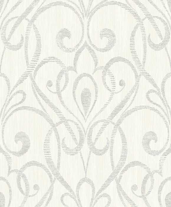 Seabrook Designs Paisley Damask Light Grey Wallpaper Sample 1301820