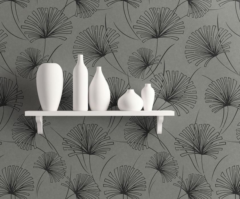 Seabrook Designs Palm Charcoal Wallpaper Sample 1302402