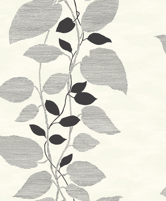 Seabrook Designs Leaves Grey & Off-white Wallpaper Sample 1303200