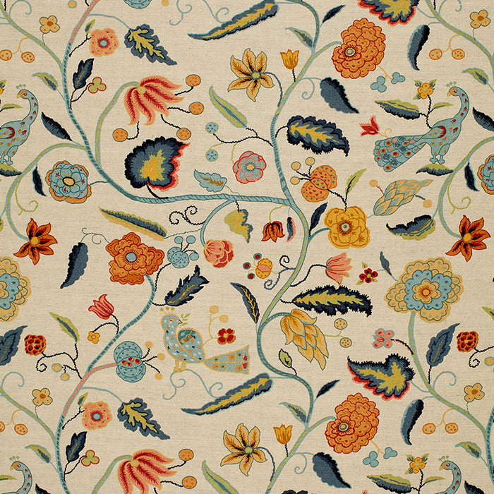 Schumacher Apsley Vine Apricot & Teal Fabric Sample 1307000