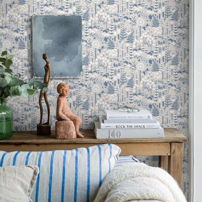 Schumacher Hoppmosse Dove And Blue Wallpaper 1454