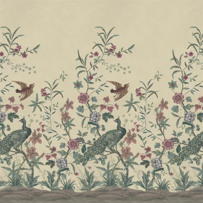 John Derian Peacock Toile Scene 1 Panel  3 Wallpaper PJD6013-03