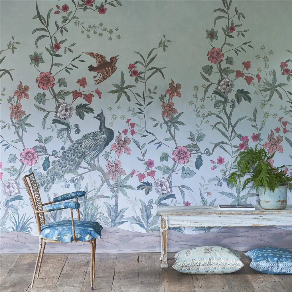 John Derian Peacock Toile Scene 1 Panel  2 Wallpaper PJD6013-02