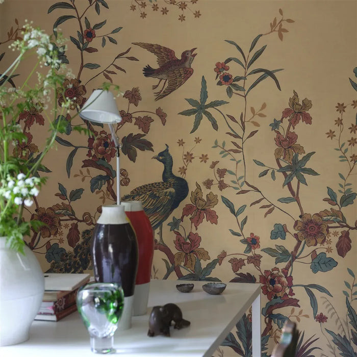 John Derian Peacock Toile Scene 2 Panel  1 Wallpaper PJD6014-01