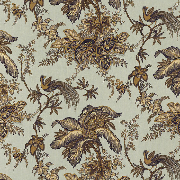 Schumacher Coconut Grove Aqua & Tan Fabric 171114