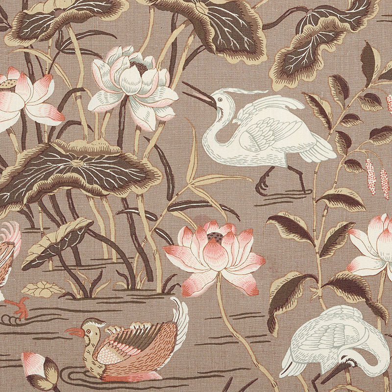 Schumacher Lotus Garden Mocha Fabric 172934