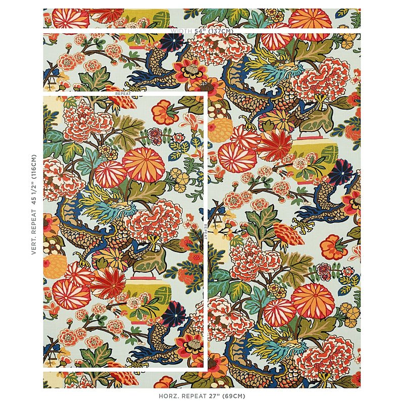 Schumacher Chiang Mai Dragon Aquamarine Fabric 173270