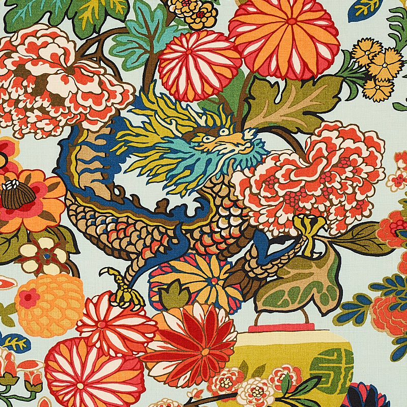 Schumacher Chiang Mai Dragon Aquamarine Fabric 173270