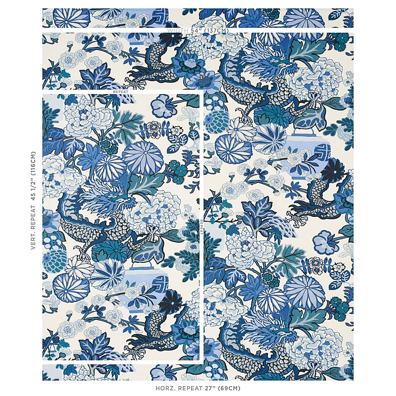 Schumacher Chiang Mai Dragon China Blue Fabric 173272