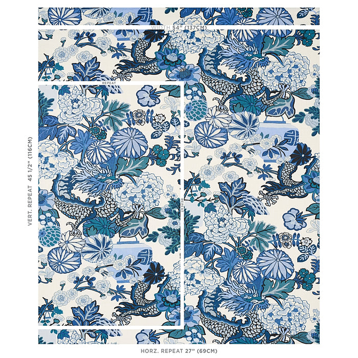 Schumacher Chiang Mai Dragon China Blue Fabric Sample 173272