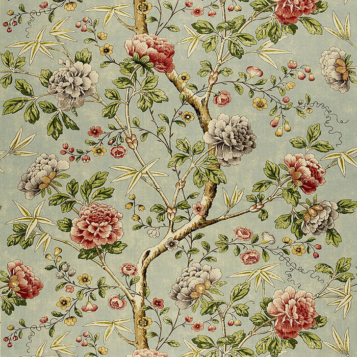 Schumacher Mandarin Peony Aquamarine Fabric 173421