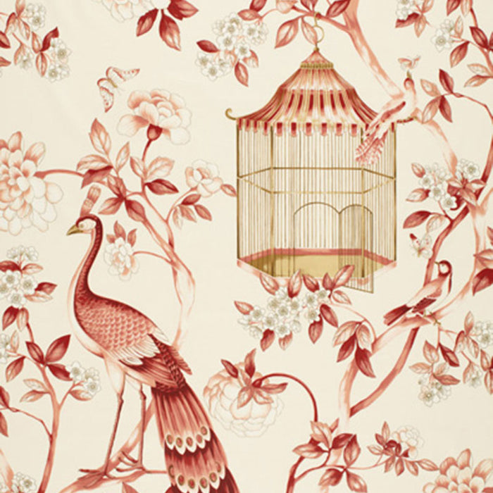 Schumacher Oiseaux Et Fleurs Cinnabar Fabric 173442