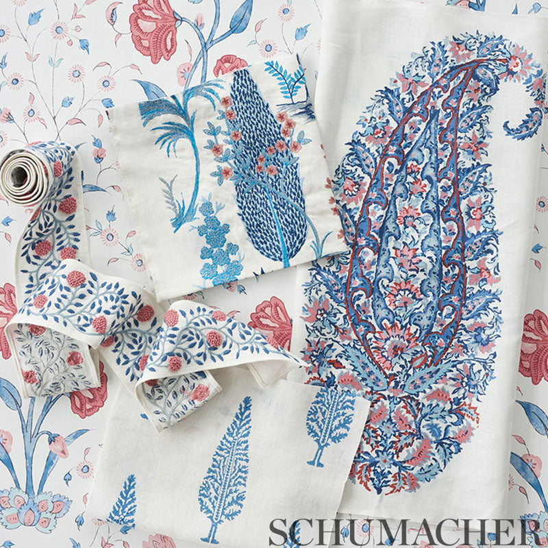 Schumacher Shirala Paisley Delft & Rose Fabric 173784