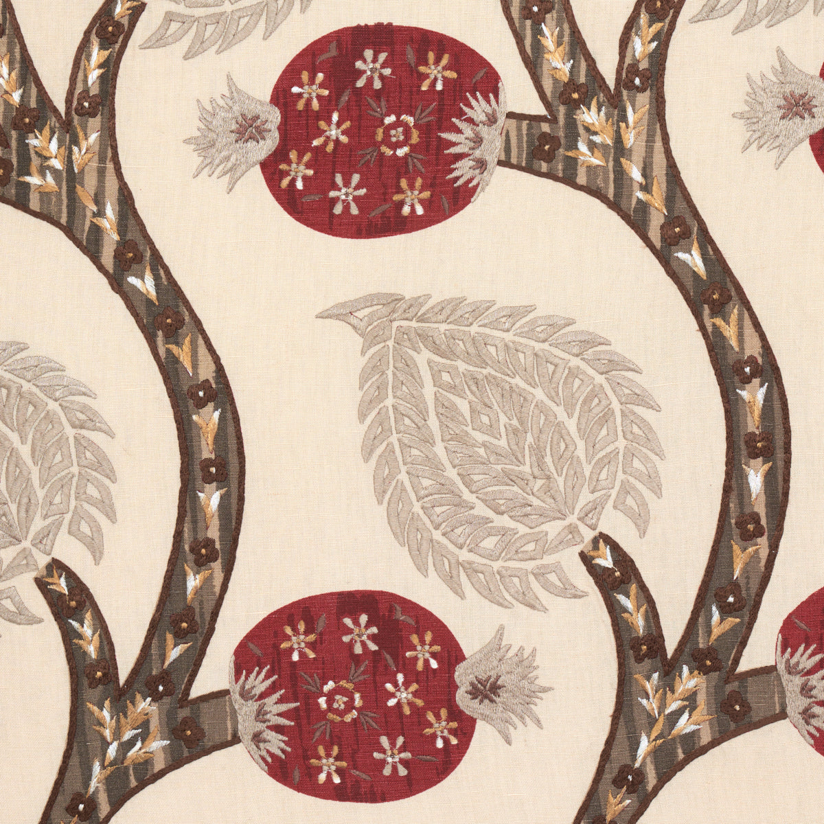 Schumacher Nurata Embroidery Stone Fabric 174182