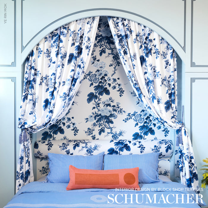 Schumacher Pyne Hollyhock Indigo Fabric 174452