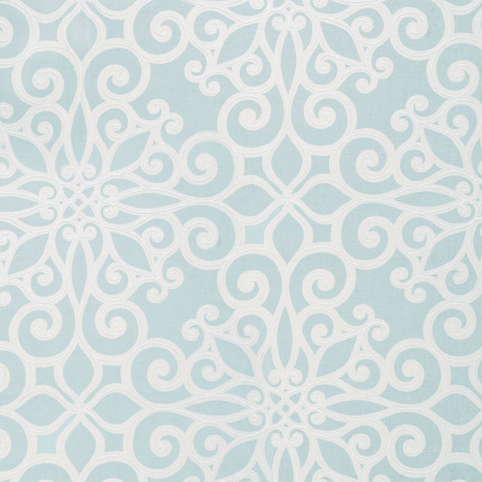 Schumacher Rosegate Embroidered Print Aquamarine Fabric Sample 174560