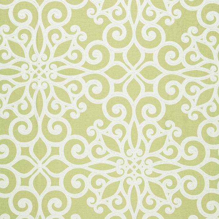 Schumacher Rosegate Embroidered Print Chartreuse Fabric Sample 174563