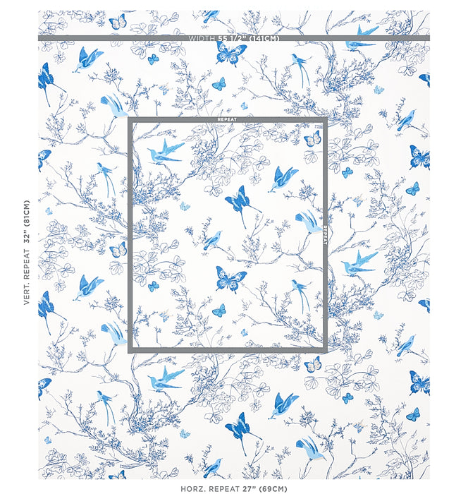 Schumacher Birds & Butterflies Porcelain Fabric Sample 174761