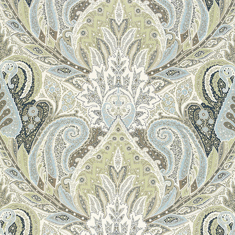 Schumacher Cambay Paisley Print Oyster Fabric Sample 174882