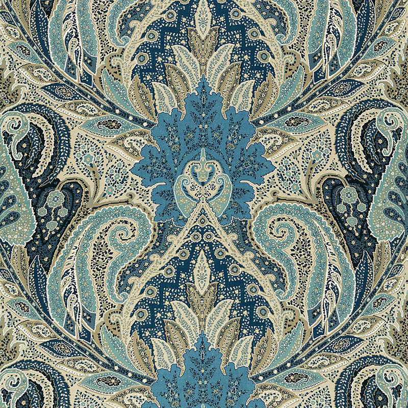 Schumacher Cambay Paisley Print Azure Fabric 174883