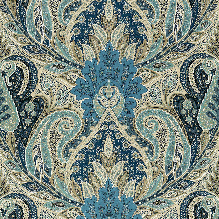 Schumacher Cambay Paisley Print Azure Fabric Sample 174883