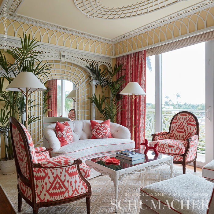 Schumacher Vientiane Ikat Coral Fabric 175020