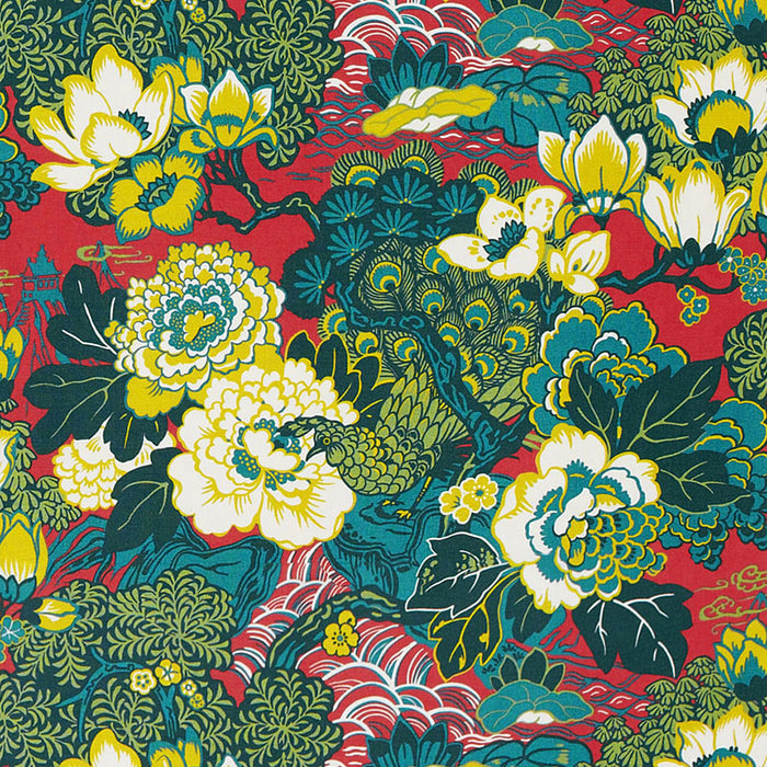 Schumacher Shanghai Peacock Cerise Fabric 175130