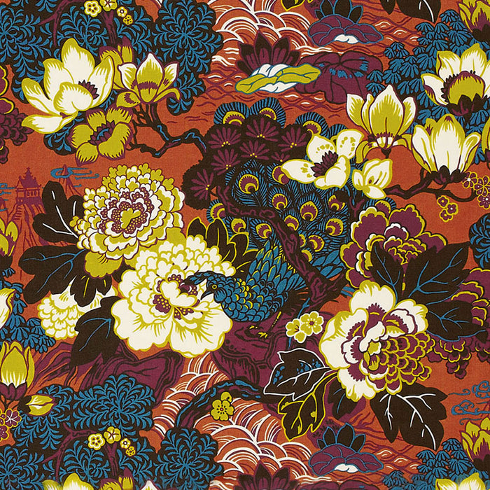 Schumacher Shanghai Peacock Cinnabar Fabric 175132