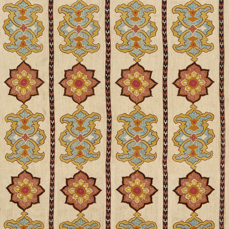 Schumacher Temara Hand Embroidered Print Spice Fabric 175181