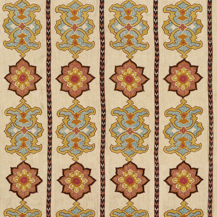 Schumacher Temara Hand Embroidered Print Spice Fabric Sample 175181