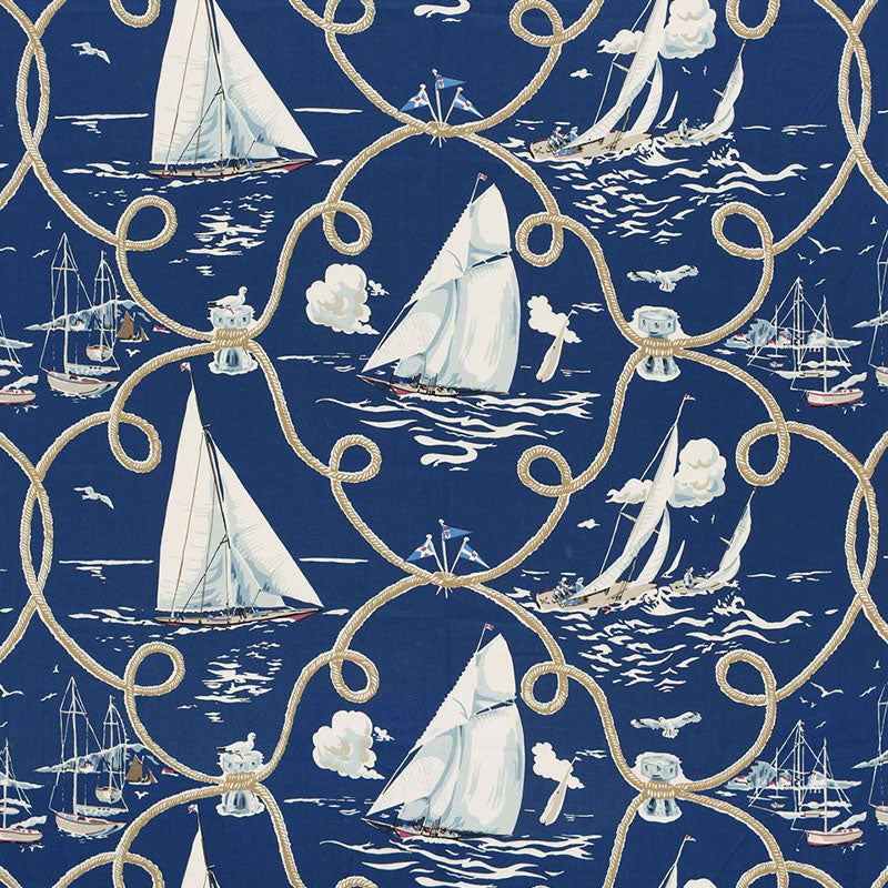 Schumacher Summer Regatta Linen Print Navy Fabric 175190